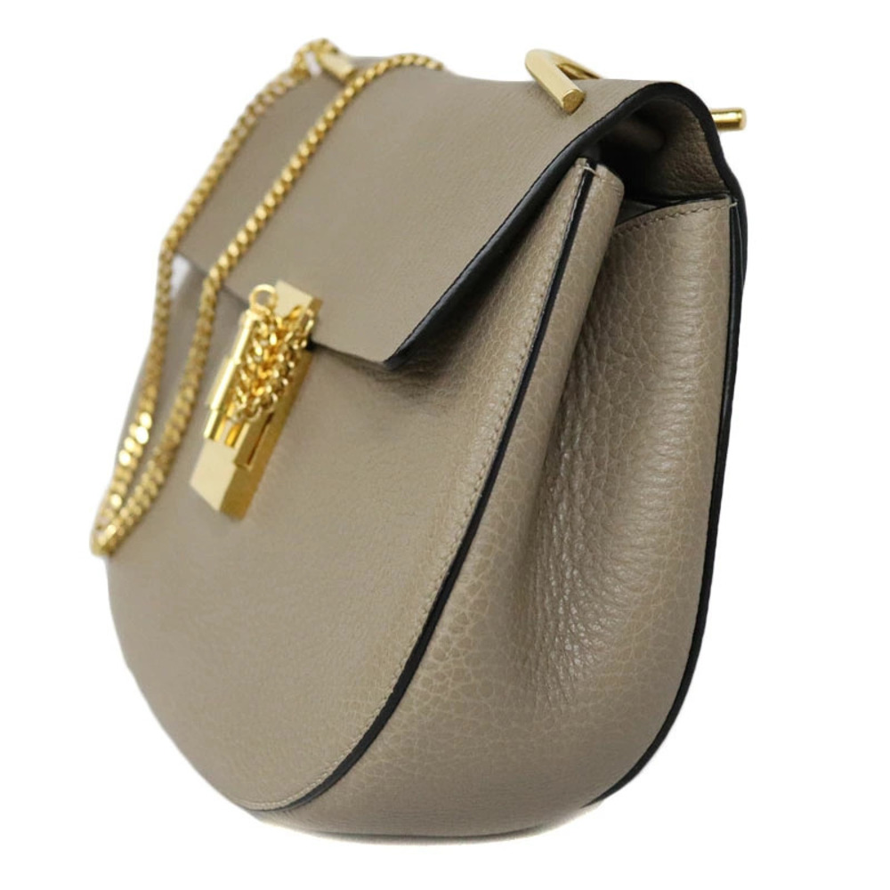 Chloe Drew Shoulder Bag Crossbody Greige Gray Chain Strap Leather - Picture 2 of 10